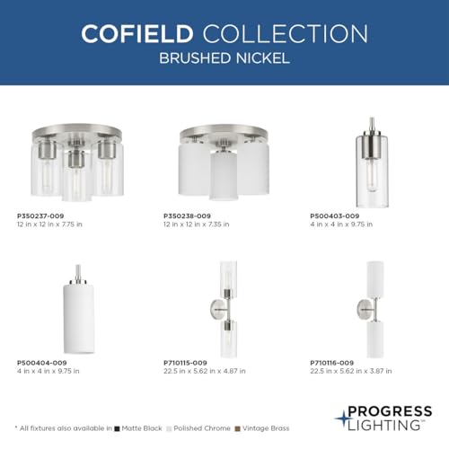 Progress Lighting P350238-009 Cofield Collection 12 in. Three-Light Brushed Nickel Transitional Flush Mount with Etched White Glass Shades by Progress Lighting - Used condition - Image 7