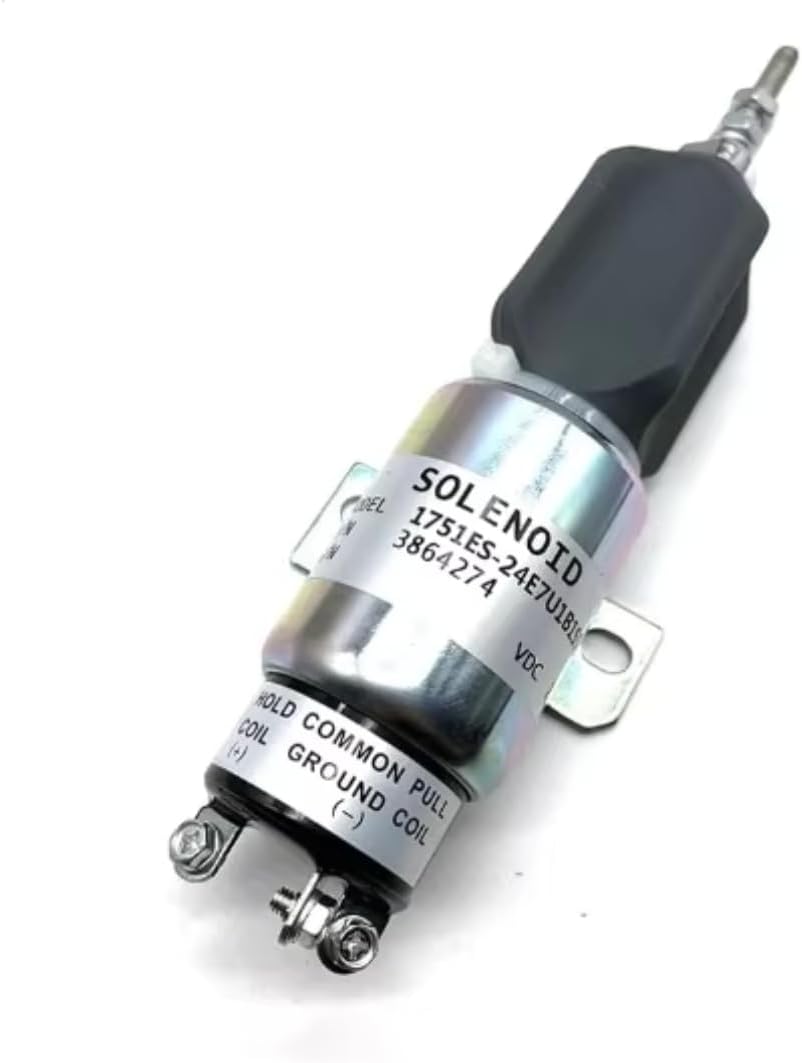 Excavator Shutoff Solenoid 3864274 Diesel Engine Fuel Stop Solenoid Valve 24v Compatible with R210-7 R210LC-7 Machinery Parts (Compatible with Hyundai)