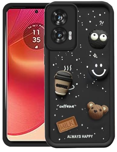 Image of GoldKart Back Case Cover Compatible for Motorola Edge 50 Fusion 5G | Cute Fun Cartoon 3D Ball Coffee Silicone Case | Full Body Protection Back Cover for Motorola Edge 50 Fusion 5G - Black