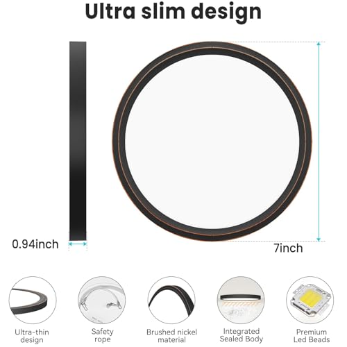 Image of libtit 7 Inch Oil Rubbed Bronze Flush Mount Ceiling Light, 15W Ceiling Light Fixture,3000K /4000K /6500K Color Selectable,Ultra-Thin Round Ceiling Lighting Fixture for Bedroom Kitchen Pantry Basement