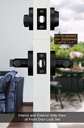 Goldenwarm Keyed Alike Black Door Handle With Deadbolt, Round Contemporary Matte Black Exterior Door Lock Set With Deadbolt, Heavy Duty Zinc-Alloyed Front Entry Door Locksets With Deadbolt(1 Pack) #TOP4