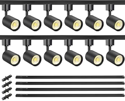 VANoopee 12-Light LED Track Lighting Kit with 13FT H Type Track Lighting Rail, Dimmable LED Track Light Heads Modern Kitchen Track Lighting Fixtures Ceiling Spot Light 3000K 24° CRI90+ 10W 800lm Black