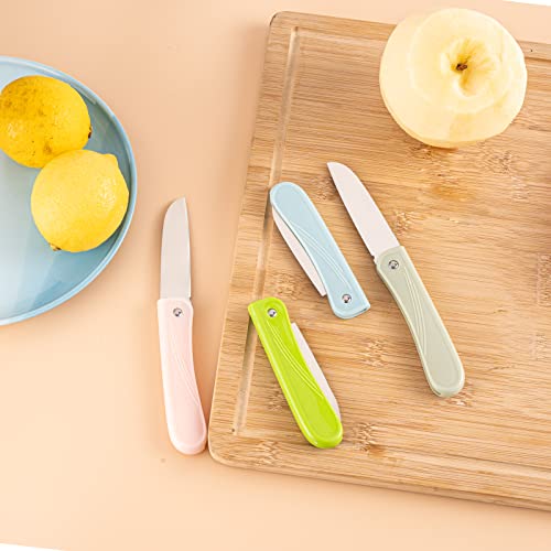Chuyiren Paring Knife, 4 Pcs Folding Knife, 3" Vegetable And Fruit Knife, Stainless Steel Small Kitchen Knife For Cooking, Peeling, Slicing, Picnics, & Travel, Pink/Green/Blue/Light Green #TOP2