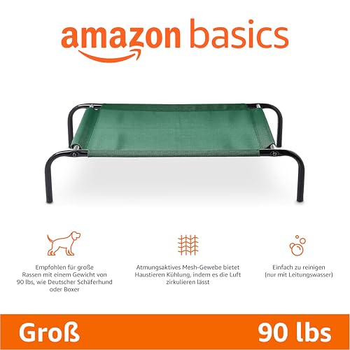 Amazon Basics Kühlendes erhöhtes Hund Haustierbett, Grün, Größe L, L 130 x B 80 x H 19 cm