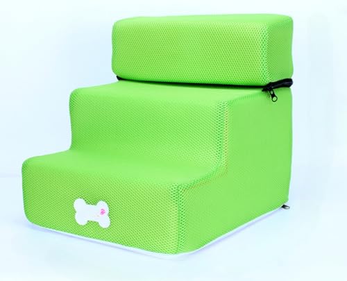 Conutoo犬の階段のステップ通気性の網ペットステップ折り畳み式2つのレベル階段取り外し可能 ペット用品 (3段,グリーン)