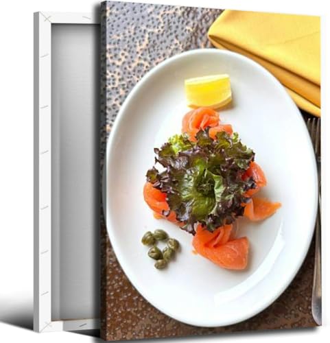 Smoked salmon resting white plate accompanied lemon slice capers red