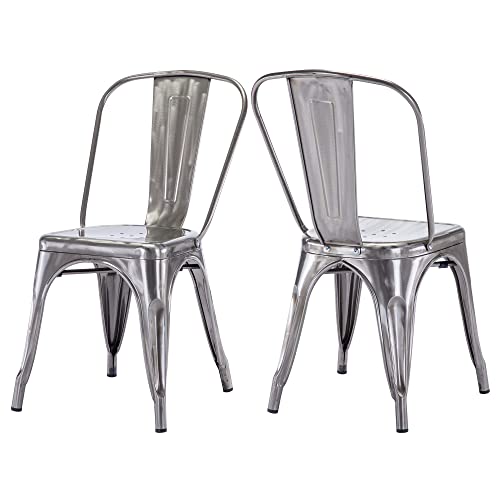 DUHOME Chaise de Salle à Manger Lot de 2 Chaise de Cuisine Empilable Tabouret en Métal Siège avec Dossier pour Bar Café Salon Restaurant, Métallique