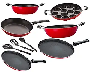 Nirlon Non Stick Aluminium Kitchenware Cooking Utensil Combo Gift Set-9 Pcs [FT13_KD12_KD14_APPAM_FT10_TP24_3SPN]