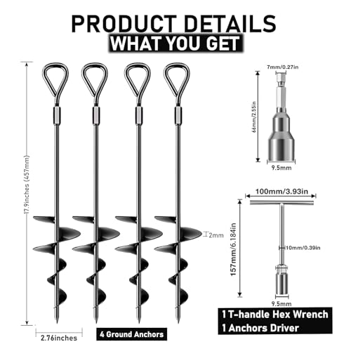 Anclaje de suelo resistente con tornillo para columpios y toldo de cochera 4 piezas 3