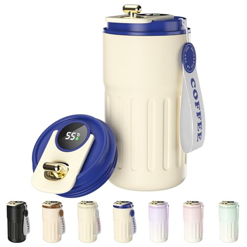 Homealexa Kaffeebecher Digitalanzeige Thermosflaschen 410ml 316 Edelstahl Travel Mug Isolierter Vakuum Thermobecher auslaufsicher Reisebecher mit Deckel für Kaffee
