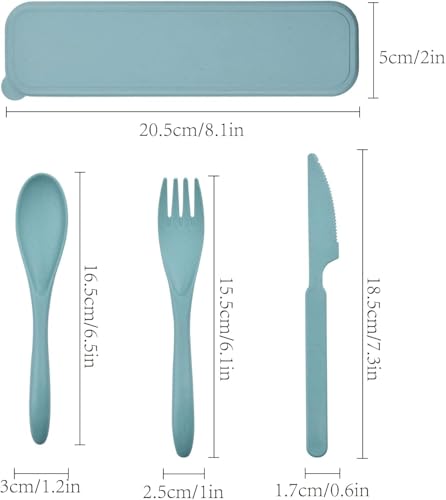 2 Sets Reusable Cutlery Set with Case, Travel Fork Knife Spoon Set, Portable Plastic Cutlery Set for Picnic School Office Lunch (Blue, Green) - Image 3
