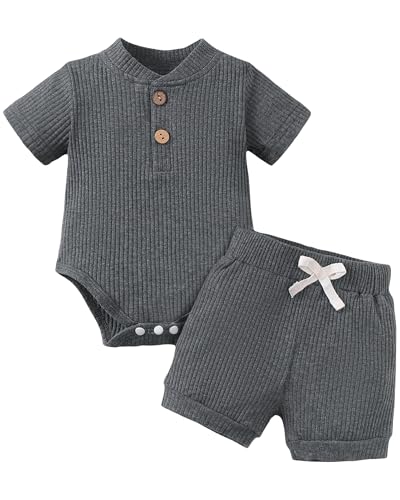 Image of Jecson Newborn Boy Clothes Baby Boy Outfits Set Baby Boy Summer Clothes Soft Cotton Short Sleeve Top and Shorts for 0-18M
