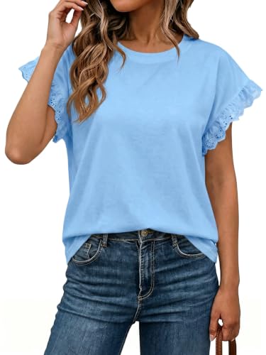 Image of Tankaneo Womens Summer Crewneck T-Shirts Lace Cap Sleeve Tops Dressy Casual Loose Fit Work Basic Tees Outfits 2026