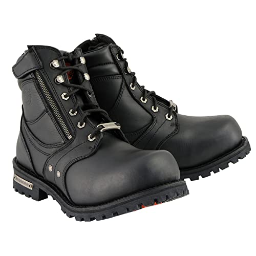 Milwaukee Leather Men's Black Leather 6-inch Lace-Up Motorcycle Biker Rider Boots w/Zipper Closure MBM9050