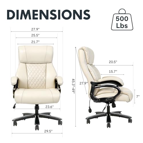 Image of FLEXISPOT 500lbs Big and Tall Office Chair for Heavy People, High Back Heavy Duty Computer Chair with Stable Armrest 1D Lumbar Support, Desk Chairs for Working Gaming Relaxing, PU Leather, Beige