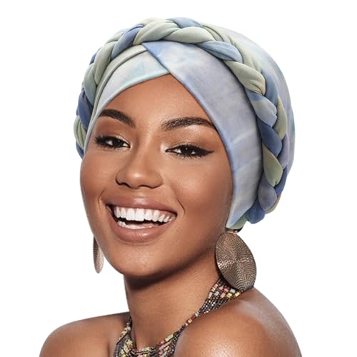 Image of DRESHOW Turban Pre-Tied Twisted Hat Thread African Head Wraps for Black Women Chemo Cancer Cap Braid Hair Cover
