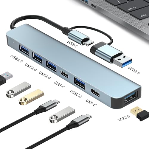 USB Hub USB C Hub 7 in-1 USB C Multiport Adapter 7-Port Ultra Slim USB2.0 & USB3.0 Hub Portable USB Type C Hub for Lenovo HP DELL iMac Pro Laptop Tablet USB Fan Flash Drive Switch & Mobile HDD etc