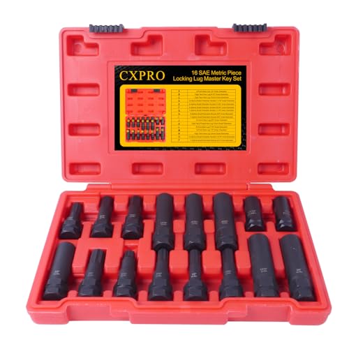 Image of 16pc Wheel Lock Removal Tool Kit, SAE & Metric Locking Lug Nut Master Key Set for Removing Locking Spline Star Hex and Fluted Hex Lug Nuts, Lug Nut Remover Set for Mechanics