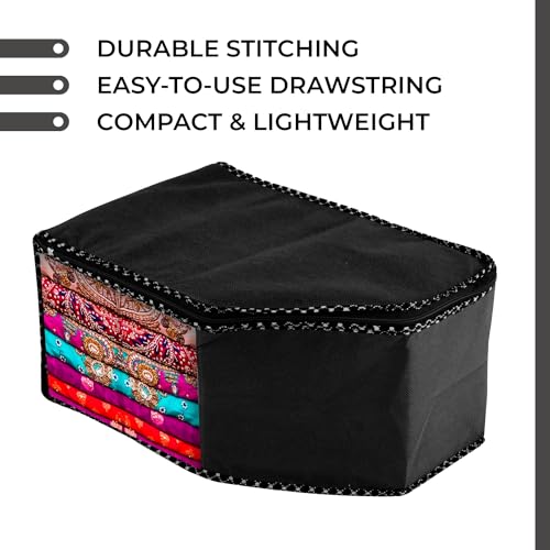Image of Urbane Home Blouse Cover | Clothes Storage Bag | Zipper Wardrobe Organizers | Non-Woven Clothes Organiser | Side Transparent Blouse Organizer | Dot Border | Pack of 6 | Black