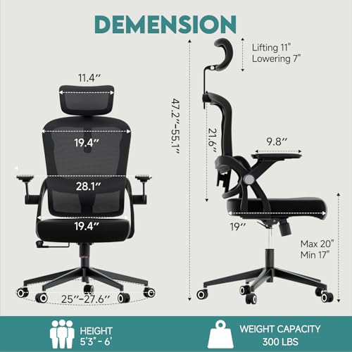 Image of Monhey Ergonomic Office Desk Chair, 90-125 Tilt Back Home Desk Chair with 360 Swivel & Mute Wheels, High Back Mesh Computer Chair for Adults with Lumbar Support, 330 LBS Capacity(05Black)