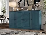 Palace Imports 100% Solid Wood 65' Sideboard with Raised Panel Doors, Teal Blue, Renewable Eco-Friendly Wood, Made in Brazil