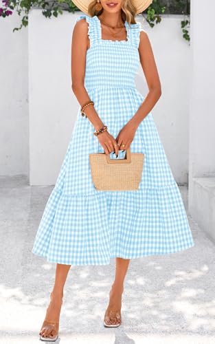 Image of PRETTYGARDEN Women's Summer Dress Casual Ruffle Strap Gingham Midi Sundress