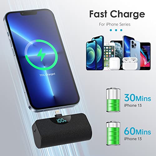 Small Portable Charger 5200Mah,Upgraded Ultra-Compact 15W Pd Fast Charging Power Bank Smart Lcd Display Cute Battery Pack Compatible With Iphone 14/14 Pro Max/13/13 Pro/12/12 Pro/11/Xr/X/8/7 And More #TOP3
