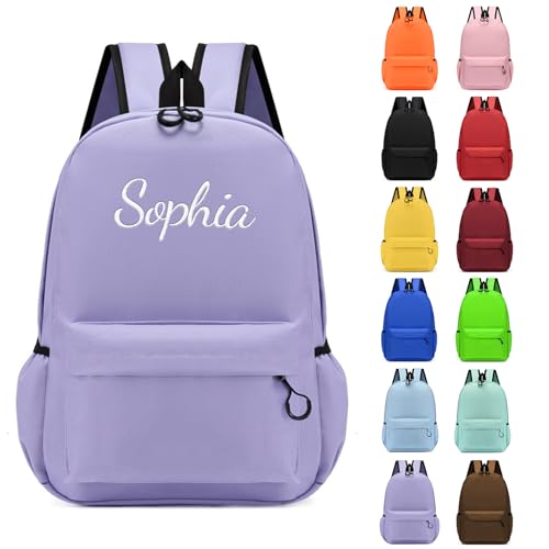 Zaino Scuola Personalizzato con Nome, Zainetto ​Impermeabile Bambino & Bambina per Scuola Elementare Media Superiore, Cartelle Bambini Leggero Zaini Ragazzo & Ragazza (Viola, Piccolo)