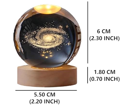 Image of 3D Crystal Ball Night Light with Wooden Base, Aesthetic Clear LED Lamp for Home and Bedroom Touch Switch, Warm Light for Kids and Teens Perfect Birthday & Anniversary (Galaxy)