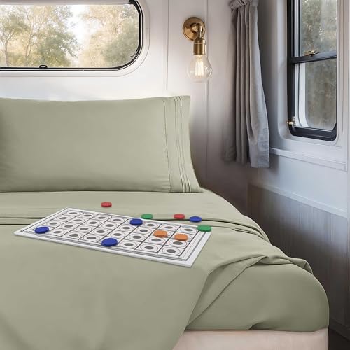 Image of Nestl Light Sage Short Queen Sheets for RV, Hotel Luxury RV Queen Sheets Set, 4 Piece Fitted Bed Sheet Set and Pillowcases, Super Soft, Wrinkle-Free, and Breathable Camper Bedding