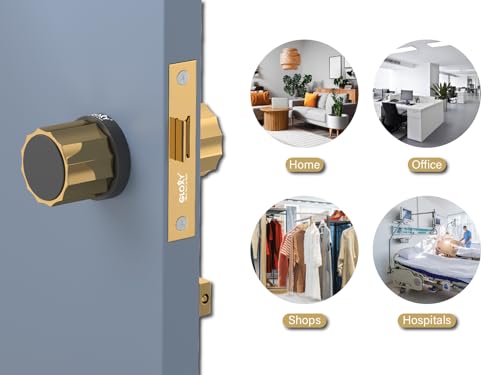 Image of Gloxy Brass Baby Latch Lock for Mortise Keyless Knob Handle Set Mortise Keyless Pull Handle Set with Baby Lock for Kitchen, Room | Gold & Black Finish (2 Years Warranty, Pack of 1)