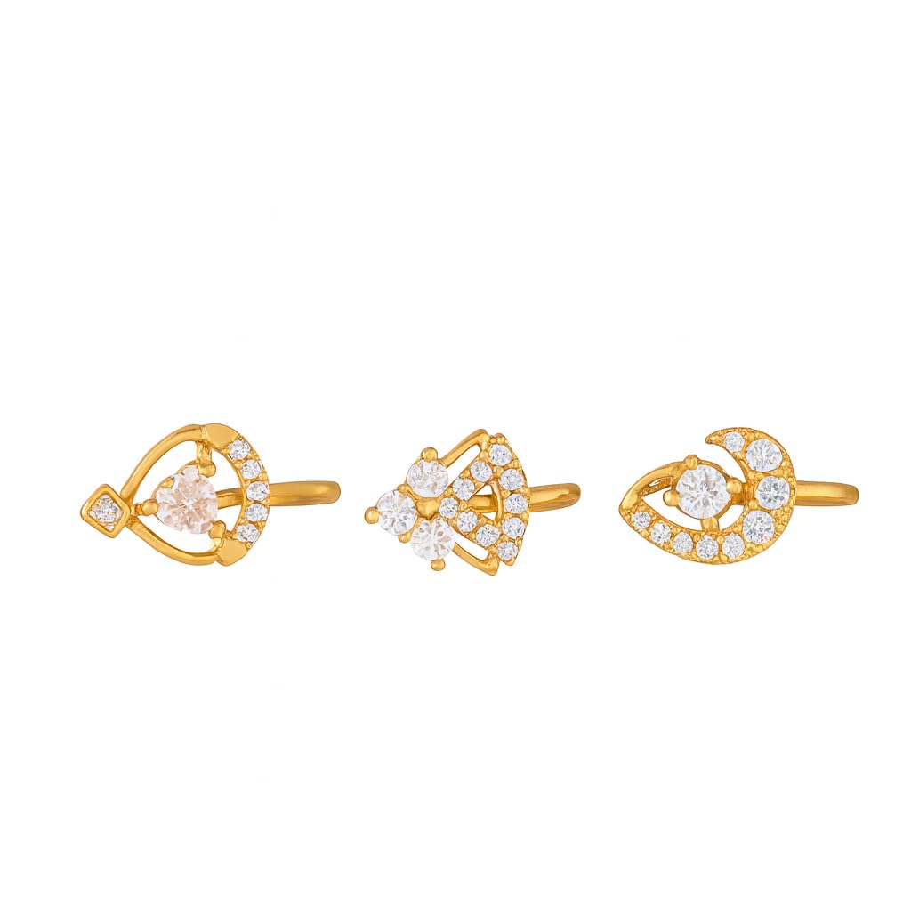 Gold-Plated American Diamond Nose Pin Combo with Premium Finish-image-23