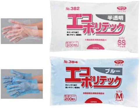 エブノ ポリエチレン手袋 No.382 SS 半透明 (200枚×30袋) エコポリテック 袋入