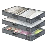 PLUMGEAN 4-Inch Under Bed Storage Containers (3-Pack) | Sturdy Sidewalls | Clear Cover & Label Holder | Underbed Organizer for Crib/Couch | Stores Clothing/Blankets/Wrapping Paper/Toys