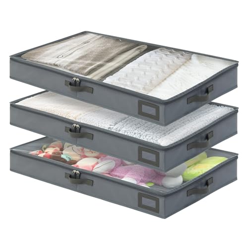 PLUMGEAN 4-Inch Under Bed Storage Containers (3-Pack) | Sturdy Sidewalls