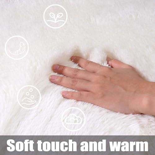 KING DARE 2x3 Area Rugs for Bedroom, Cream White Small Throw Rug for Dorm, Soft Fluffy Shaggy Plush Fuzzy Shag Non-Slip Washable Carpet for Bedside Closet Girls Boys Room