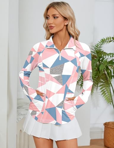 Image of LOMON Women Long Sleeve Shirts Sun Protection 1 /4 Zip Summer Quick Dry Hiking Shirts Quarter Zip Pullover for Women