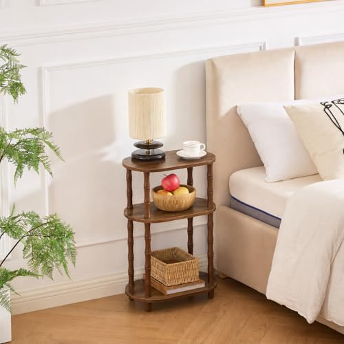 Orvado Narrow Side Table with Storage, 3-Tier End Table Skinny Nightstand for Bedroom, Living Room Small Space, Rustic Brown — view 5