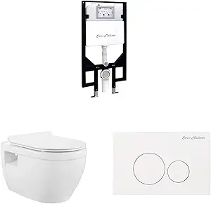 Swiss Madison Well Made Forever SM-WC424 Toilet Tank Carrier, For 2 x 4 Residential Studs, White & Ivy SM-WT450 Wall Hung Toilet, Glossy White & SM-WC001W Actuator Flush Plate, White