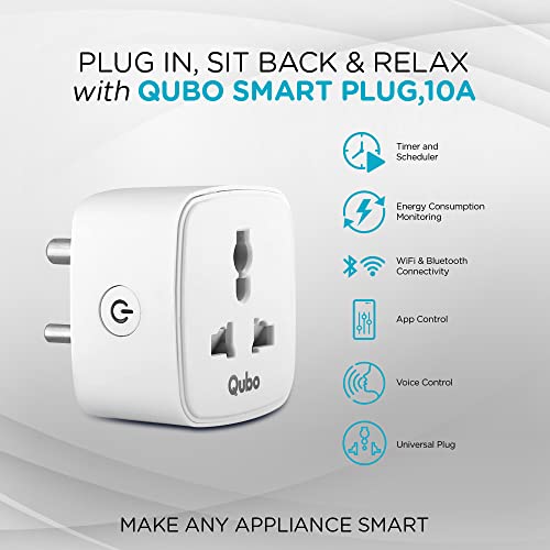 Qubo 10A Wi-Fi + Bluetooth Smart Plug | Energy Monitoring | Ideal for Small Devices Like TVs, Air Purifiers, Mobile & Laptop Chargers | Voice Control with Alexa & Google Assistant | From Hero Group view 2