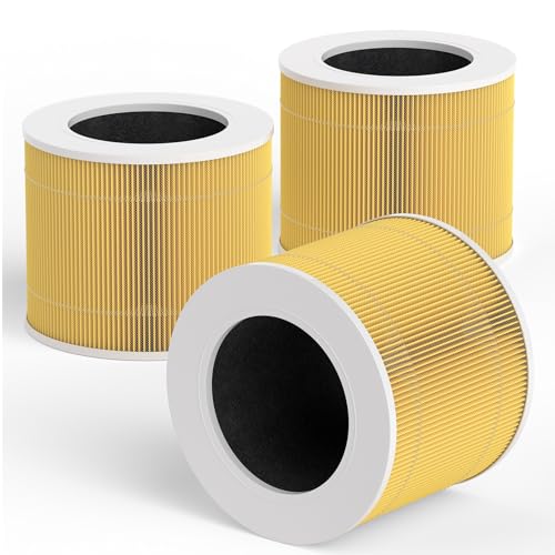 Leemone 3 Pack Core Mini Pet Replacement Filter for LEVOIT Core Mini Air Purifiers, High-Efficiency Activated Carbon,Yellow