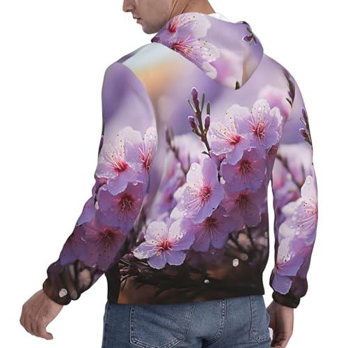 Men's Fleece Pullover Hoodie Long Sleeve Hooded Cherry Blossom Sweatshirt Casual Shirts With Pockets4