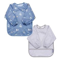 BIBaDO Mess Proof Baby Bib, 2 Pack Long Sleeve Bib, 6 month - 3 Years, Waterproof Bibs for Toddlers, Machine Washable Baby Feeding Gift Sets (Astro & Stars)