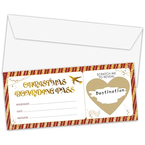 valucise Christmas Boarding Pass Ticket Gifts, Holiday Scratch Off Card with Envelope, Birthday Christmas Anniversary DIY Surprise Gifts for Kids Family Couple Friend, Set Of 1 -(25)
