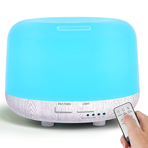 300ML Essential Oil Diffuser, Electric Aroma Diffuser with Remote Control, 4 Timers, 7 LED Color Changing Lights and Waterless Auto-Off Design, Cool Mist Air Diffuser for Room, Bedroom, Home