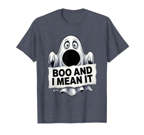 Boo And I Mean It Ghost Halloween Design T-Shirt, Men, Heather Blue, Large