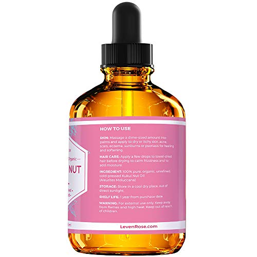 Kukui Nut Oil 4 oz – Cold-Pressed and Unrefined Hair & Face Moisturizer with Dropper – Unscented Pure Face Oil for Women and Men – Nourishing & Moisturizing for All Skin Types