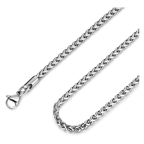HZMAN 3.0mm Stainless Steel Wheat Silver Chain Necklaces for Men & Women 16" -30" Cover