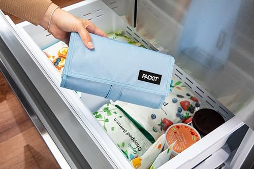 Image of Packit Freezable Lunch Bag, Sky Blue, Built with EcoFreeze Technology, Foldable, Reusable, Zip and Fold Closure with Buckle Handle, Designed for Work Lunches and Fresh Lunch On the Go, (Pack of 12)