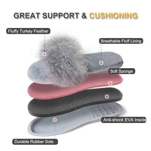 Image of Fur Story Women's Furry Slippers Open Toe Fuzzy Slippers Memory Foam Fluffy House Sandal